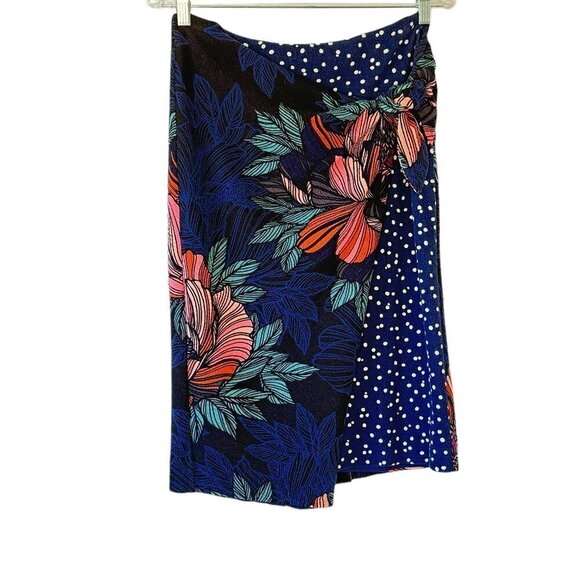 Maeve Anthropologie Faux Wrap Petal Pop Pencil Skirt Stretch Navy Pink Size 8 - Picture 2 of 11